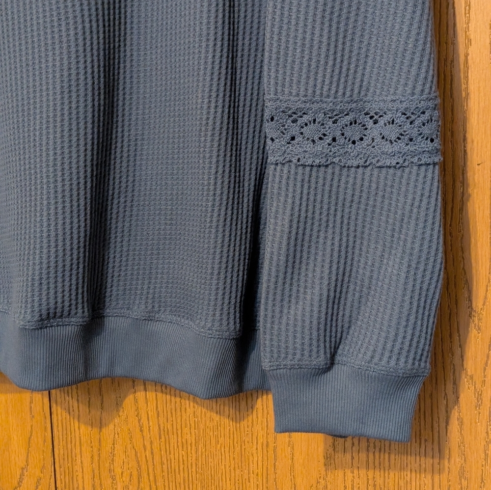 SO Navy Waffle Knit Top With Delicate Lace Accents - Picture 12 of 12